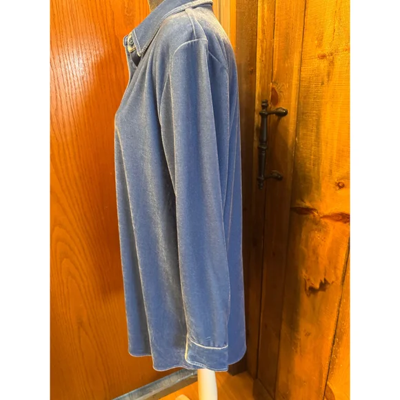 Soft Surroundings Velvet blue button down oversized shirt Small - Picture 2 of 6